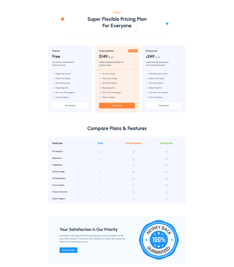 SaaStrive pricing page design