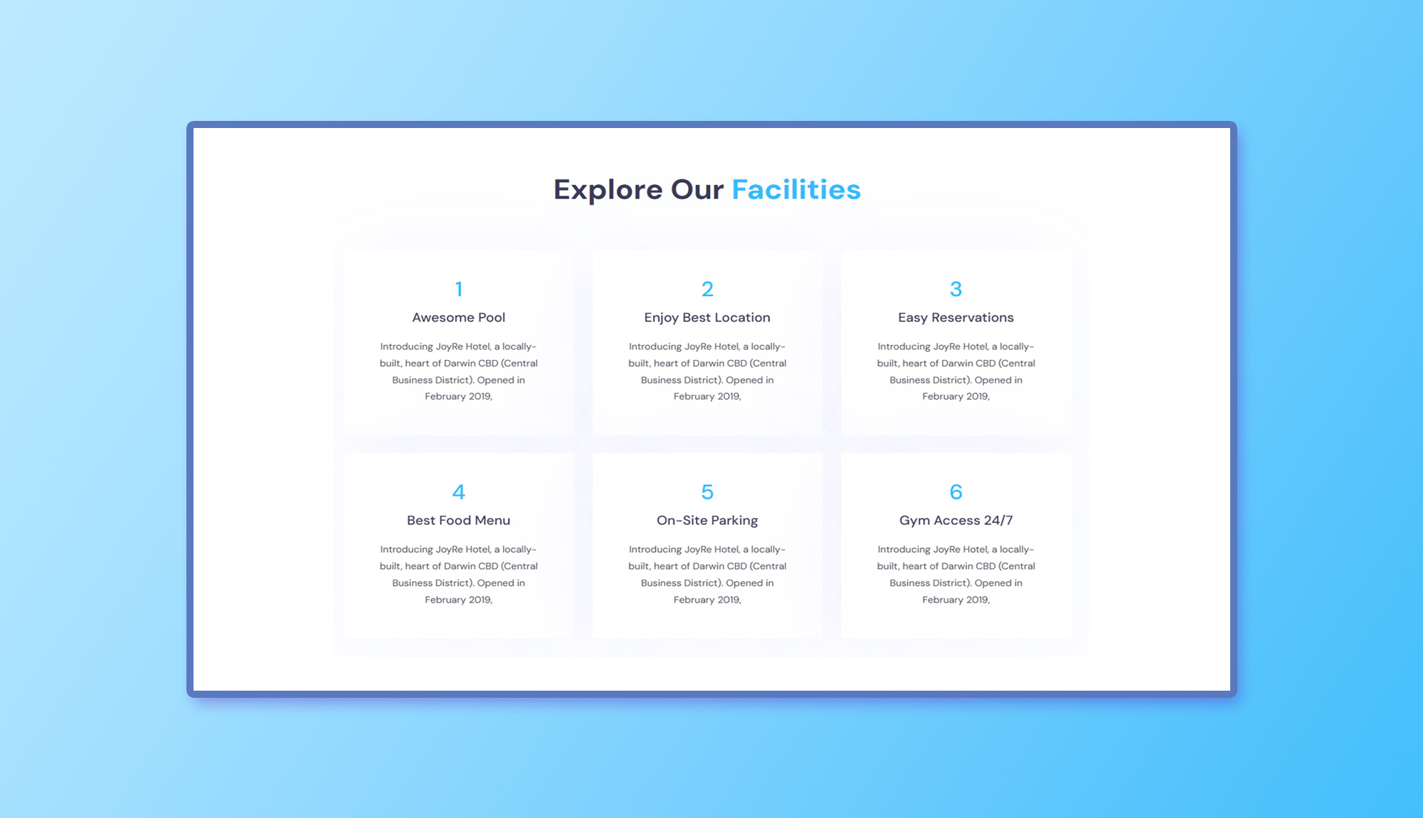 HotelHut - Hotel Booking Website Template for Gutenberg Facilities Grid ...