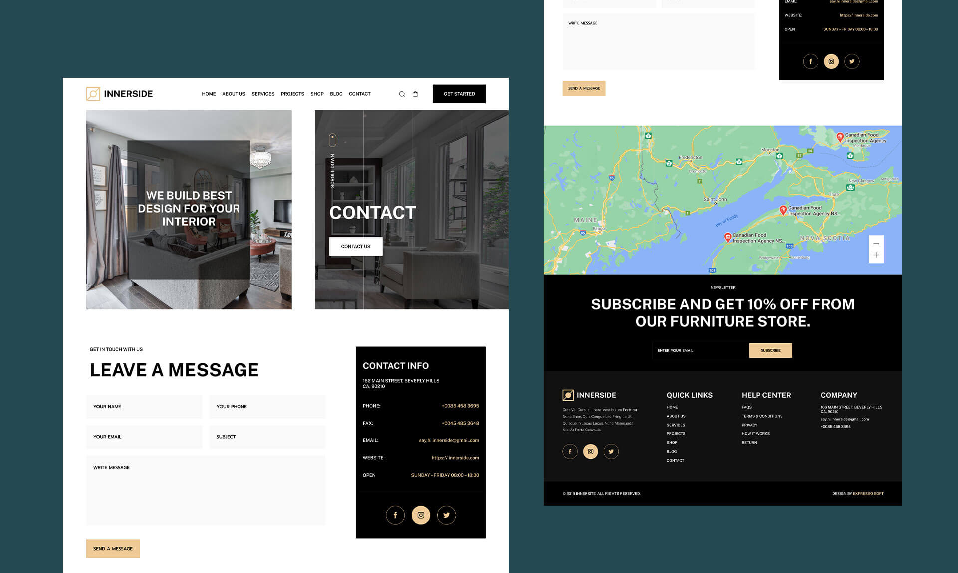 InnerSide - Interior Design Website Template Contact Page | Templately ...
