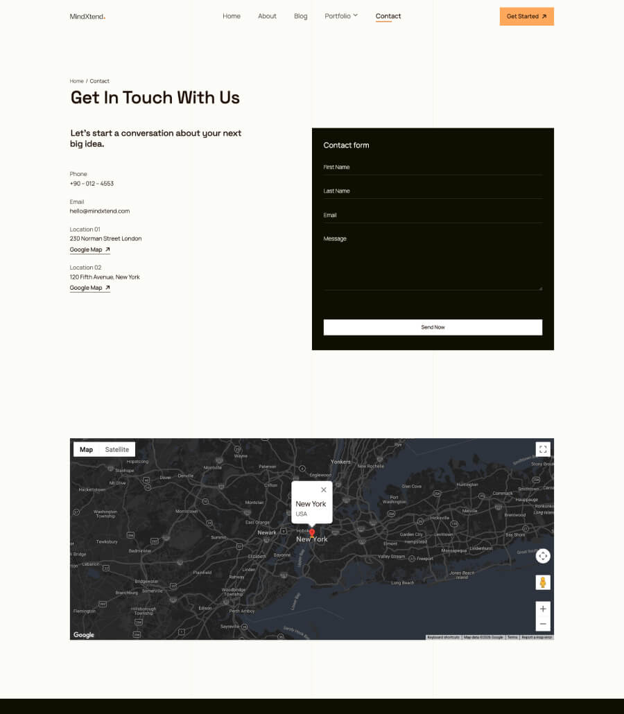 MindXtend contact page design