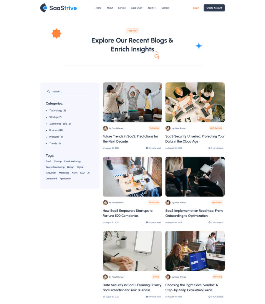 SaaStrive blog page design