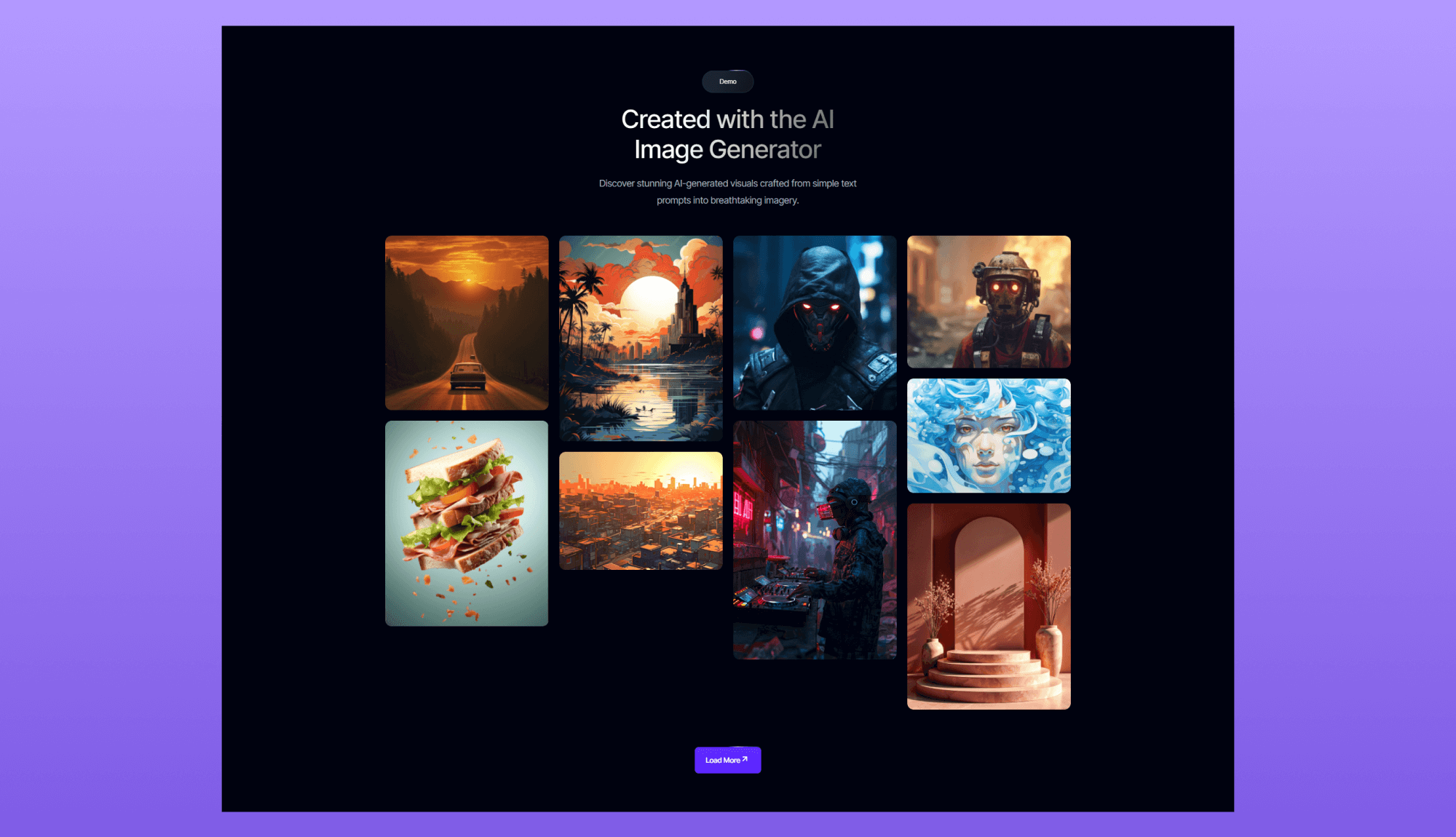 Work Showcase Examples IllustrateAI - Elementor Template For AI Photo Creation Website Work ...