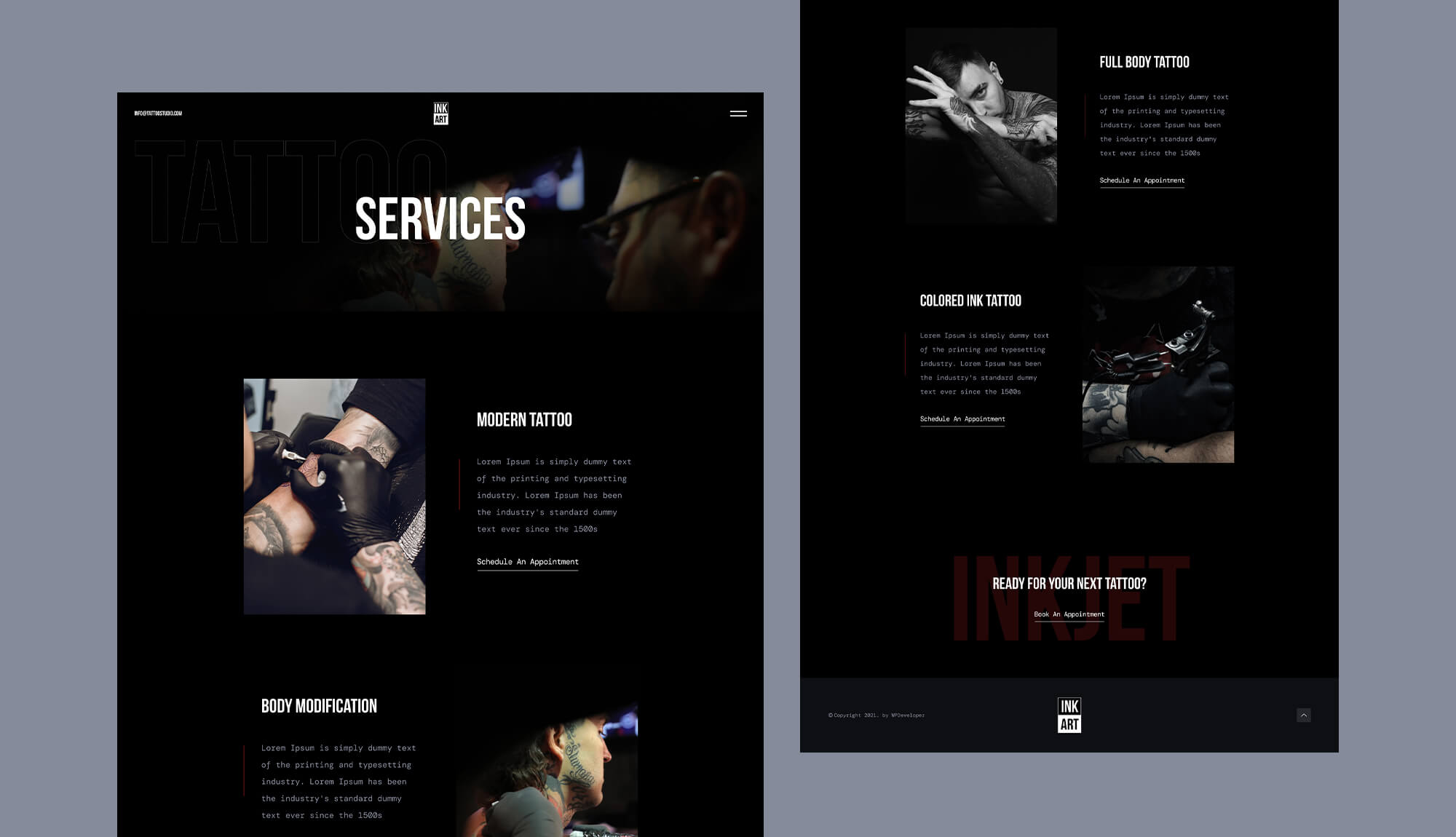 Ink Art Tattoo Studio site Template Services Page Templately