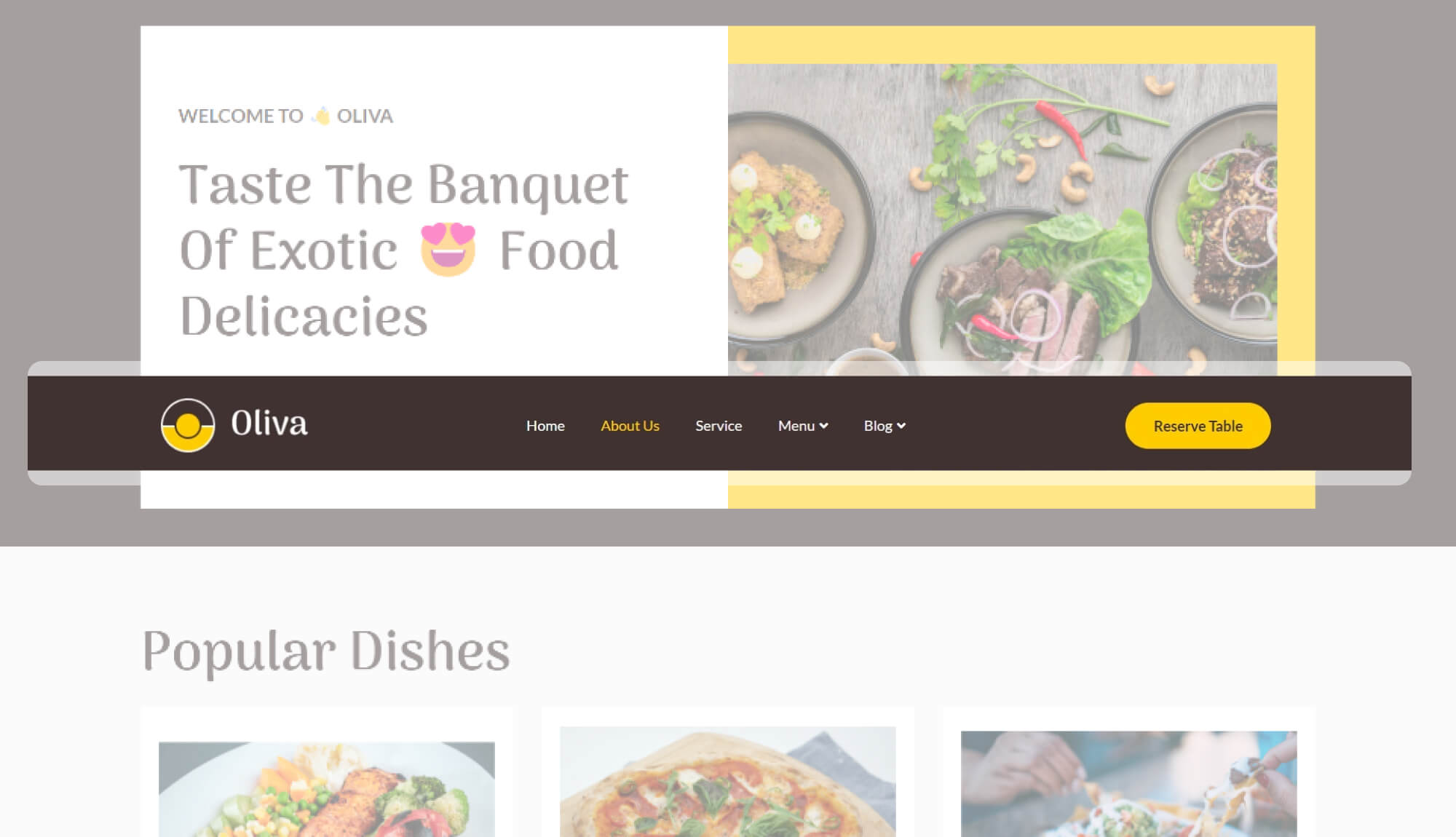 Dining Header Design Oliva - Fine Dining Restaurant Website Header | Templately | Templately