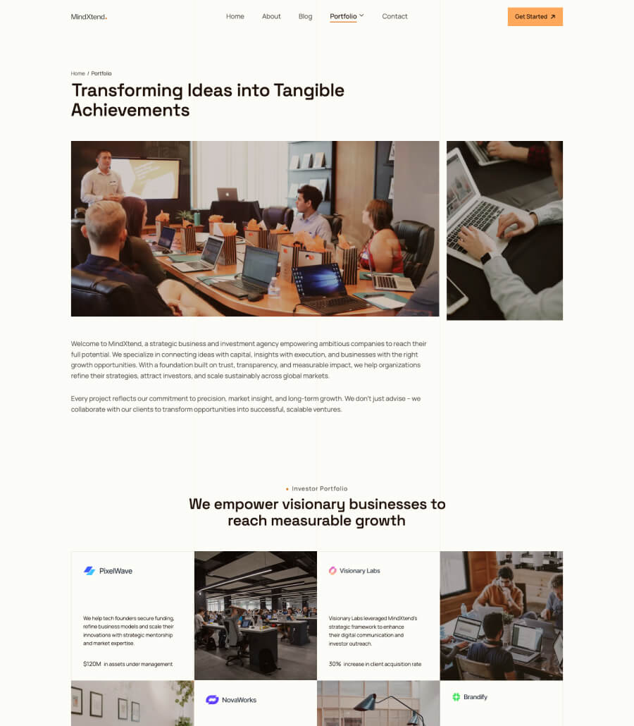 MindXtend portfolio page design