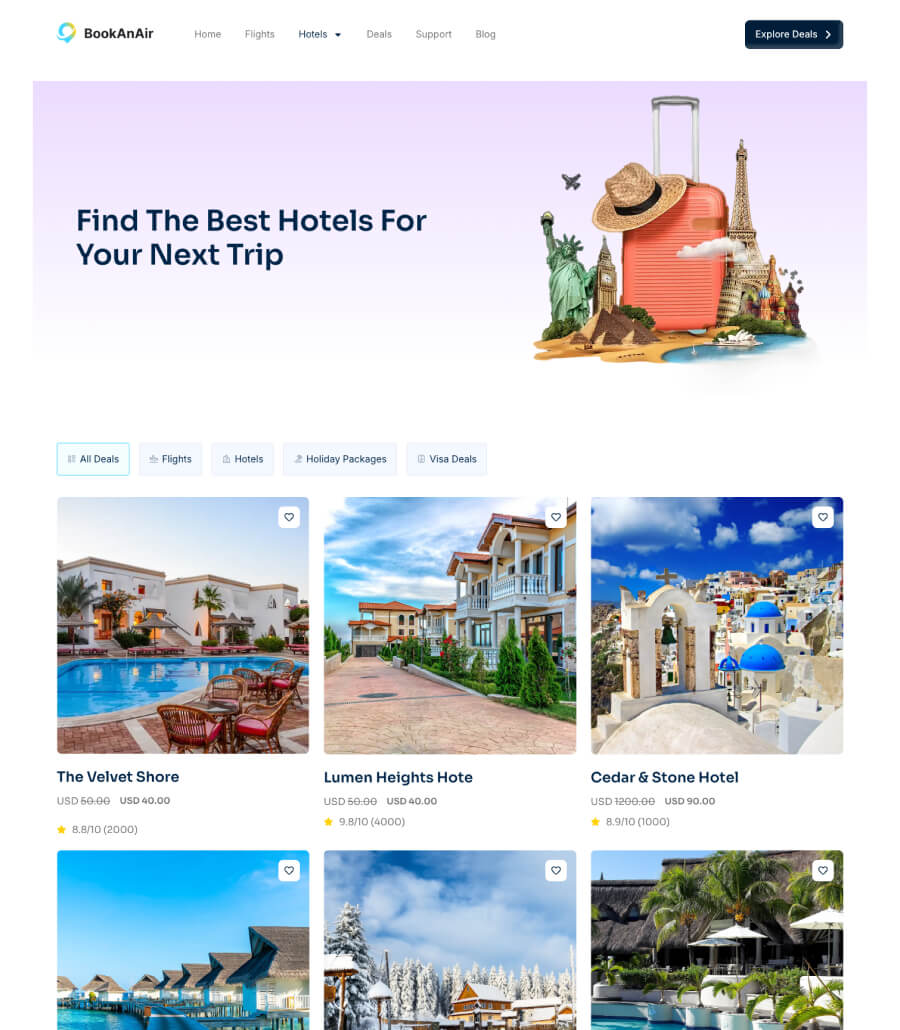 BookAnAir hotels page design