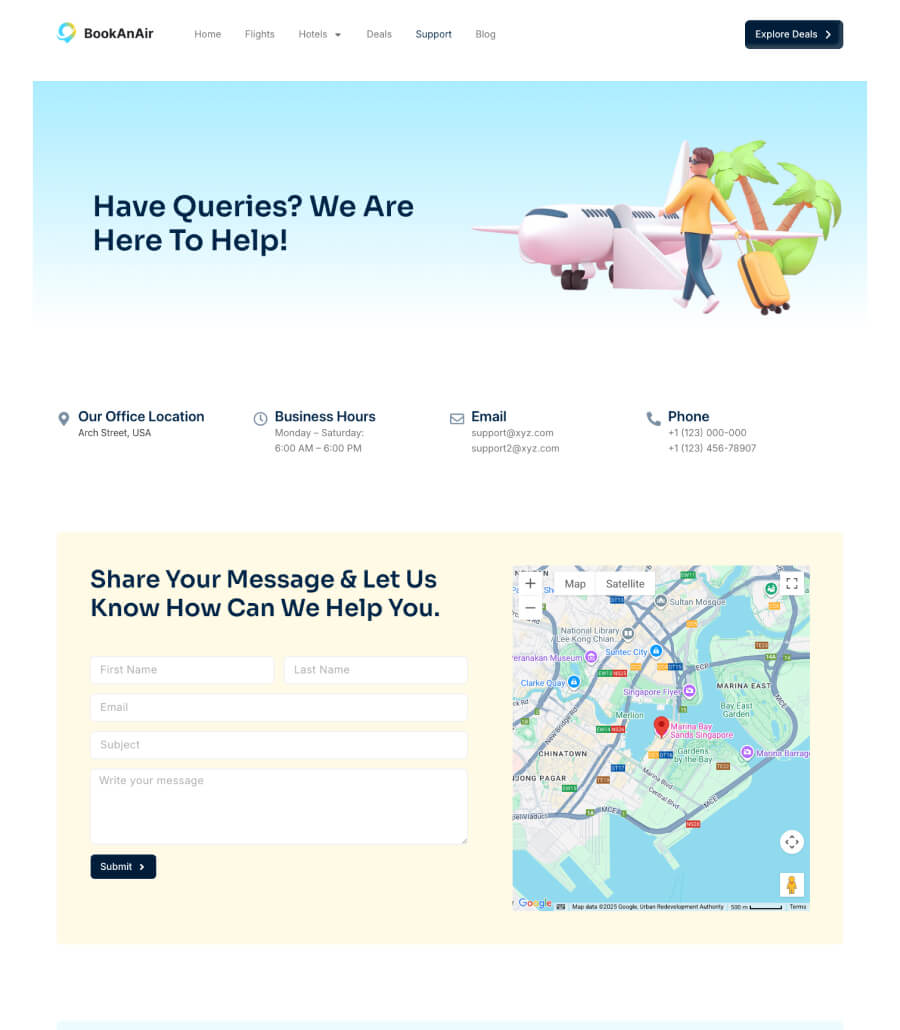 BookAnAir support page design