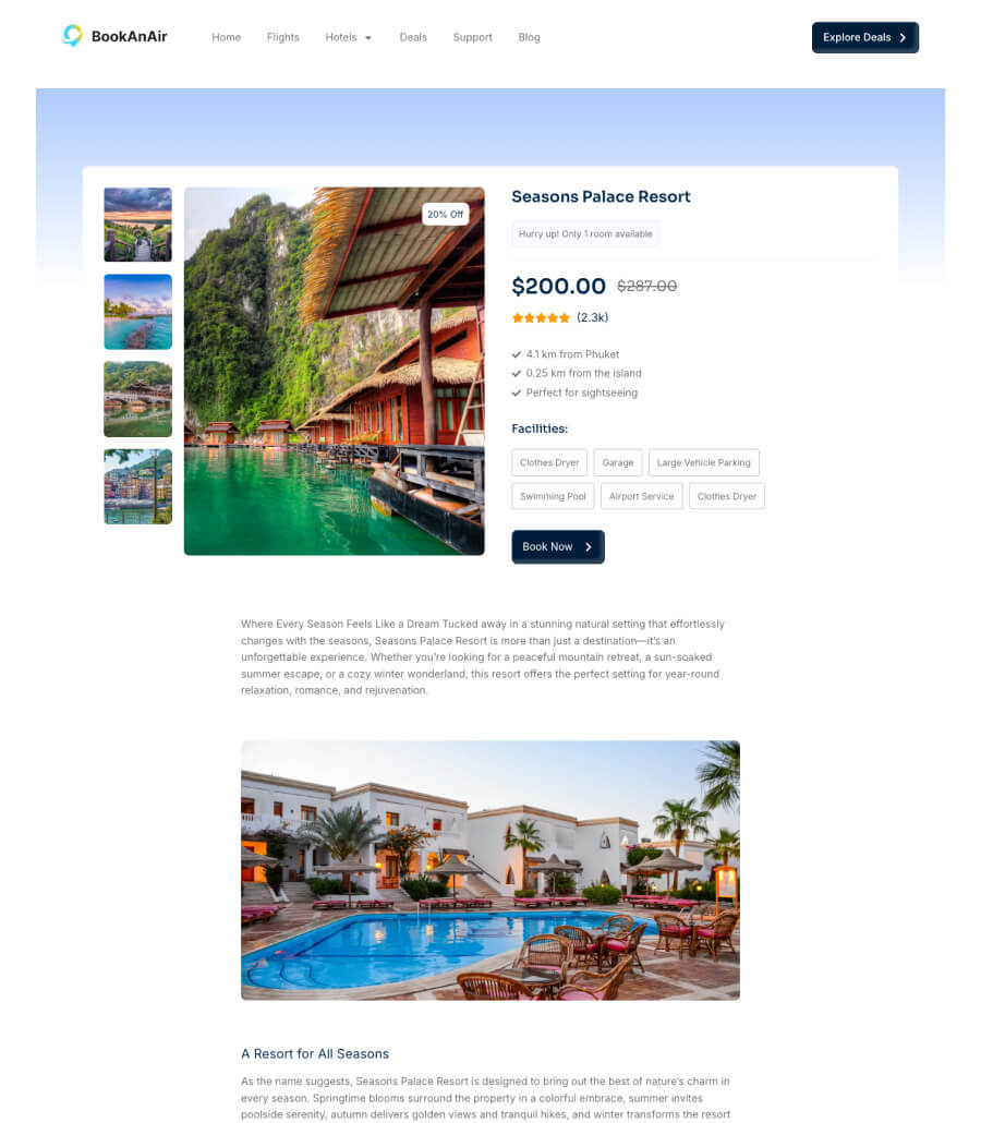 BookAnAir booking details page design