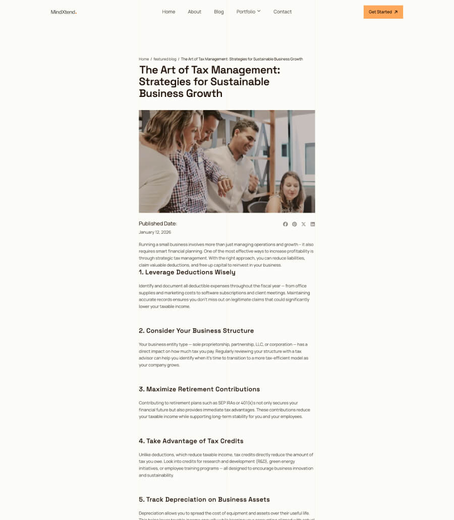 MindXtend blog details page design