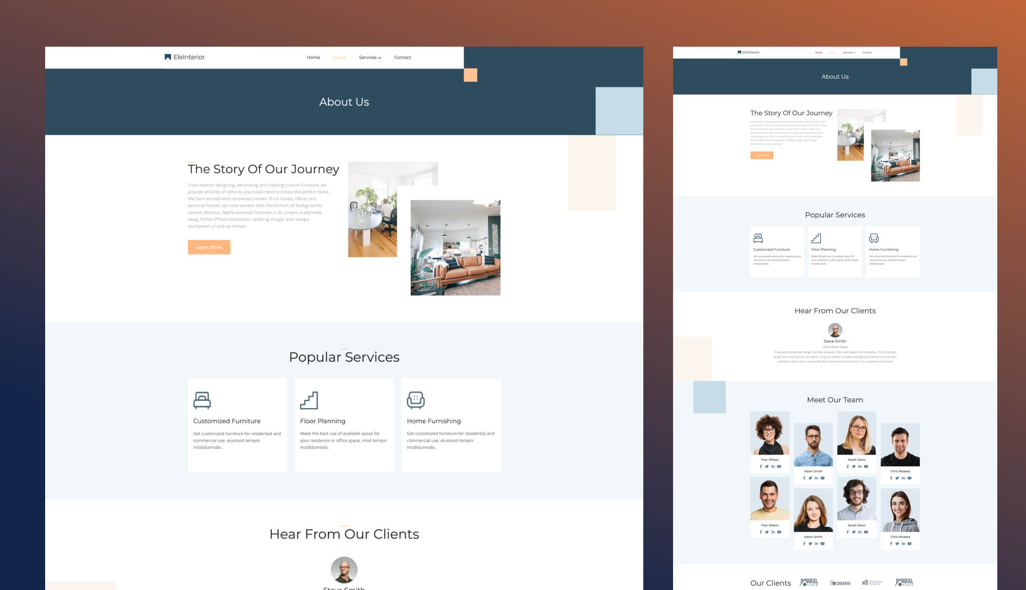 EleInterior - Interior Design Website Template For Gutenberg About Page ...
