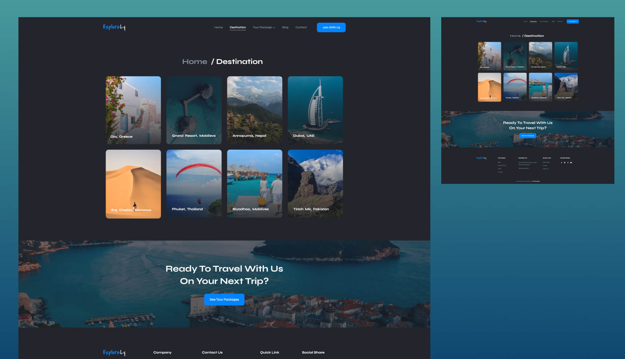 Destination Screen Example ExploreLy - Travel Agency Website For Elementor Destination Page ...