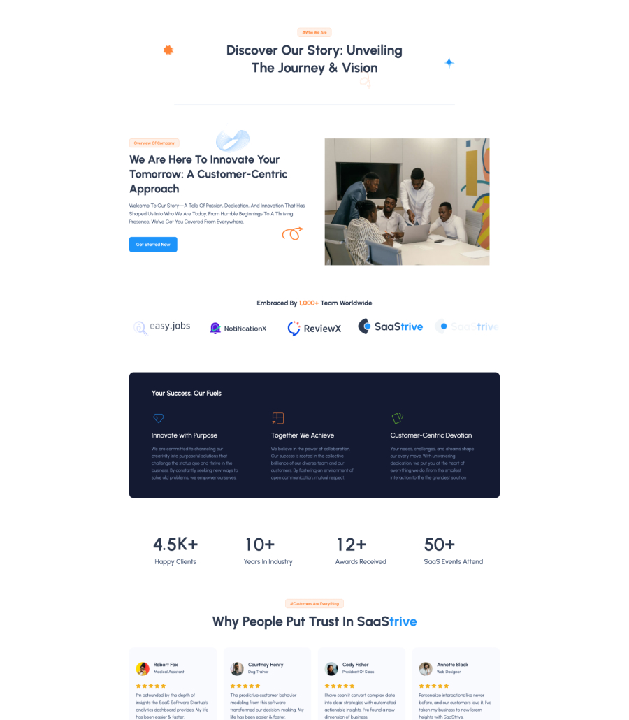 SaaStrive about page design