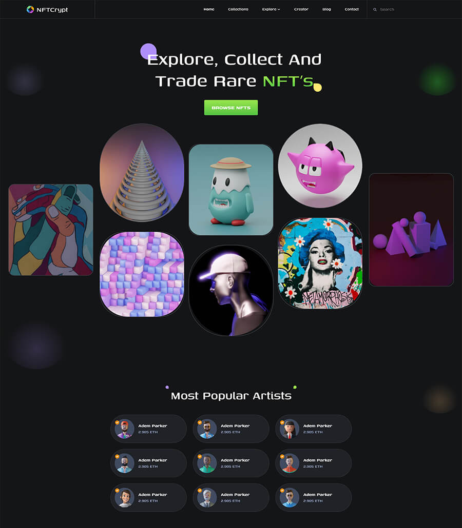 NFTCrypt - NFT Website Template For Gutenberg | Templately