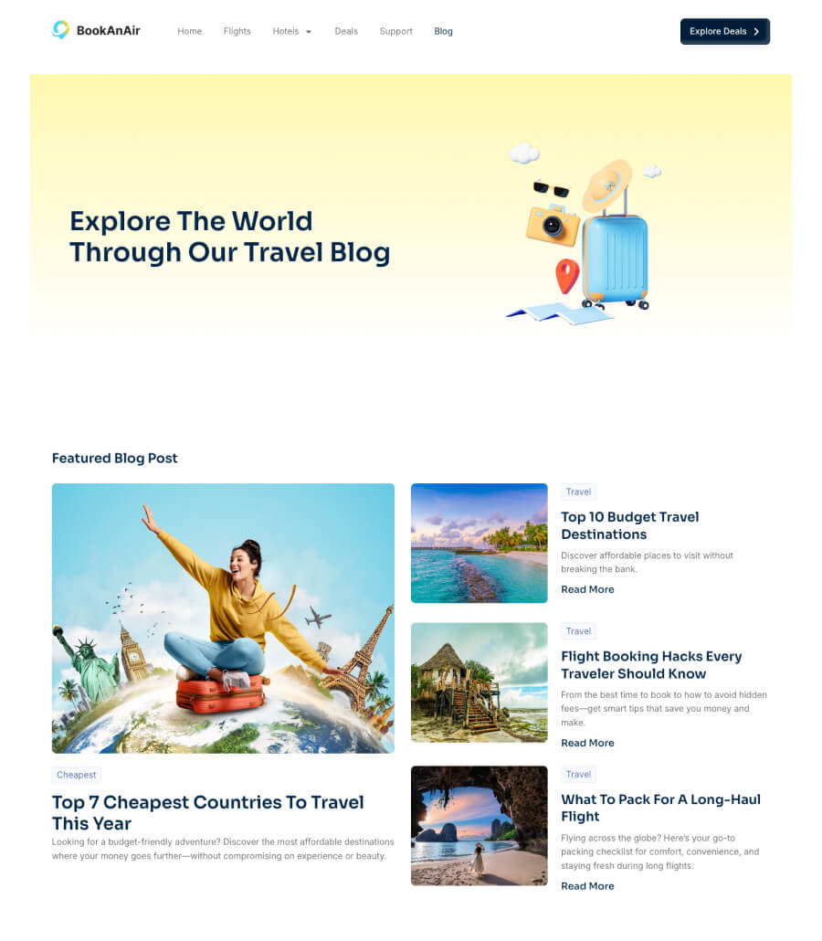 BookAnAir blog page design