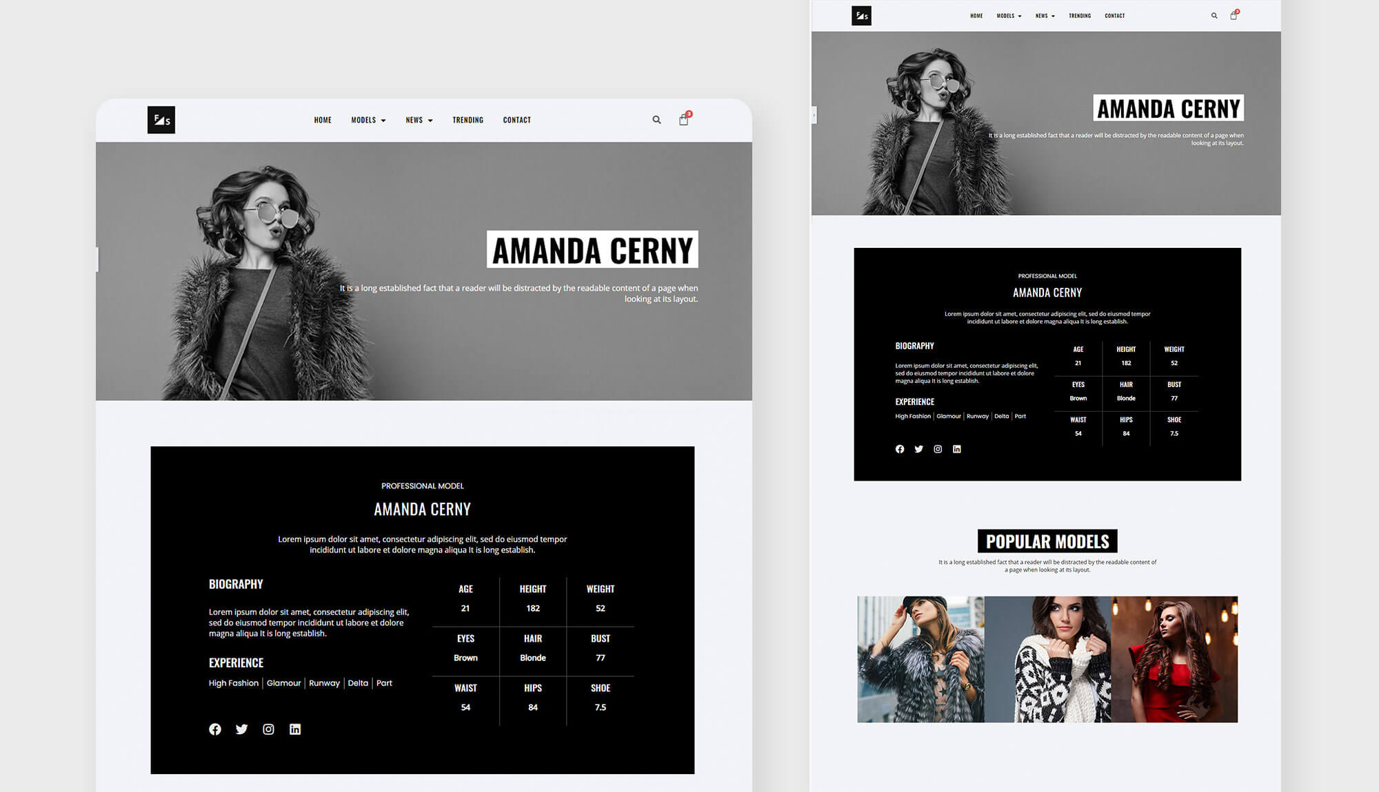 Fashion and Modeling Profile Page Templately